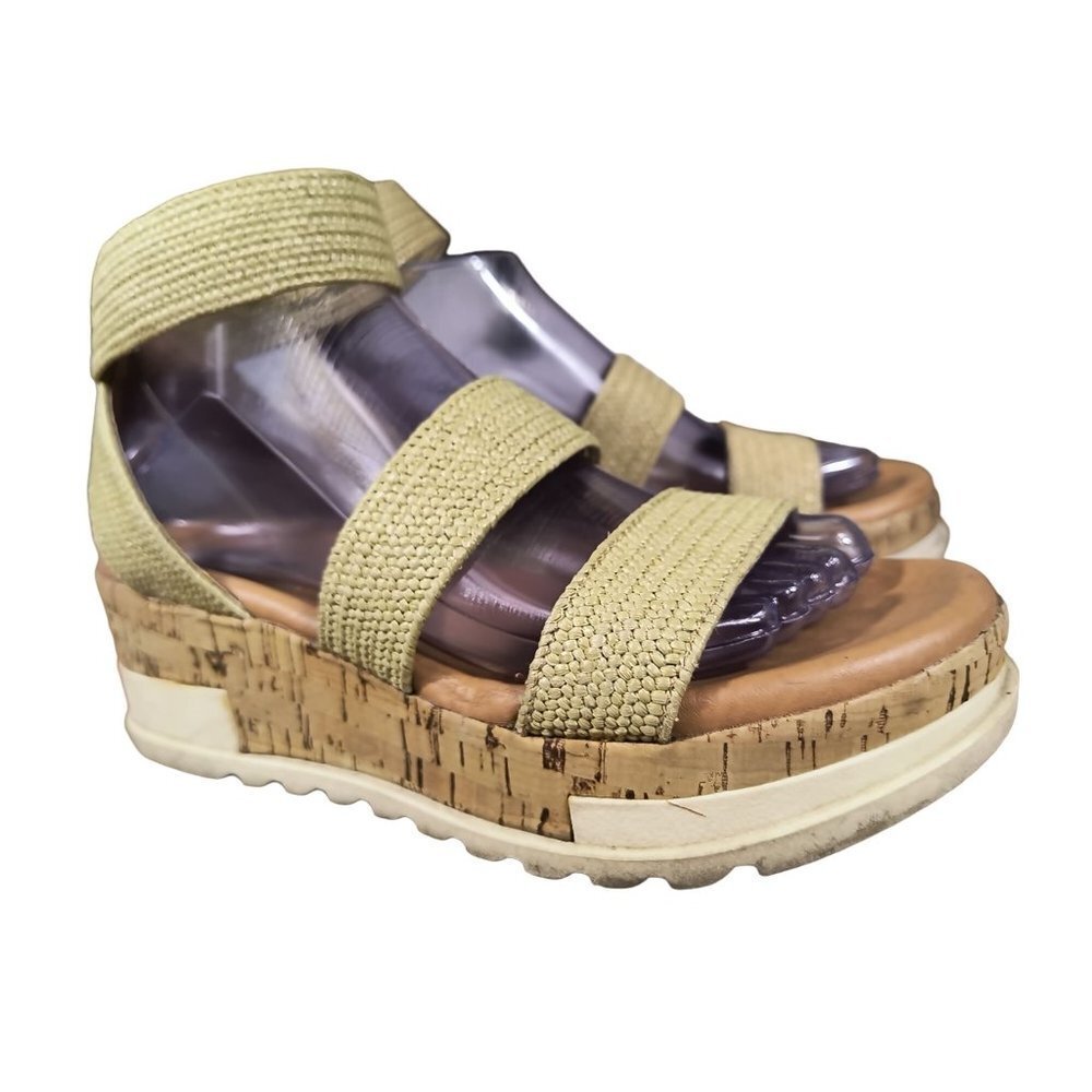 Steve Madden‎ Bandi Khaki Cork Wedge Sandals Band02S1 Women’s Size 7.5M FAIR++